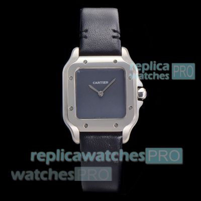 Swiss Replica Cartier Santos Ladies Grey Dial Watch with Leather Strap 